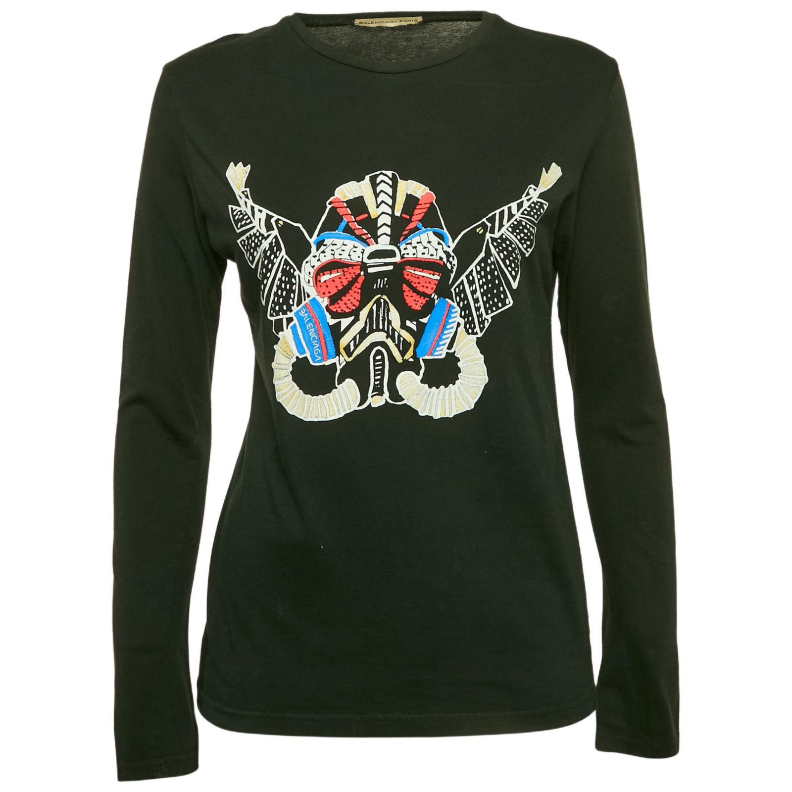 Женская футболка Balenciaga Black Printed Jersey с круглым вырезом