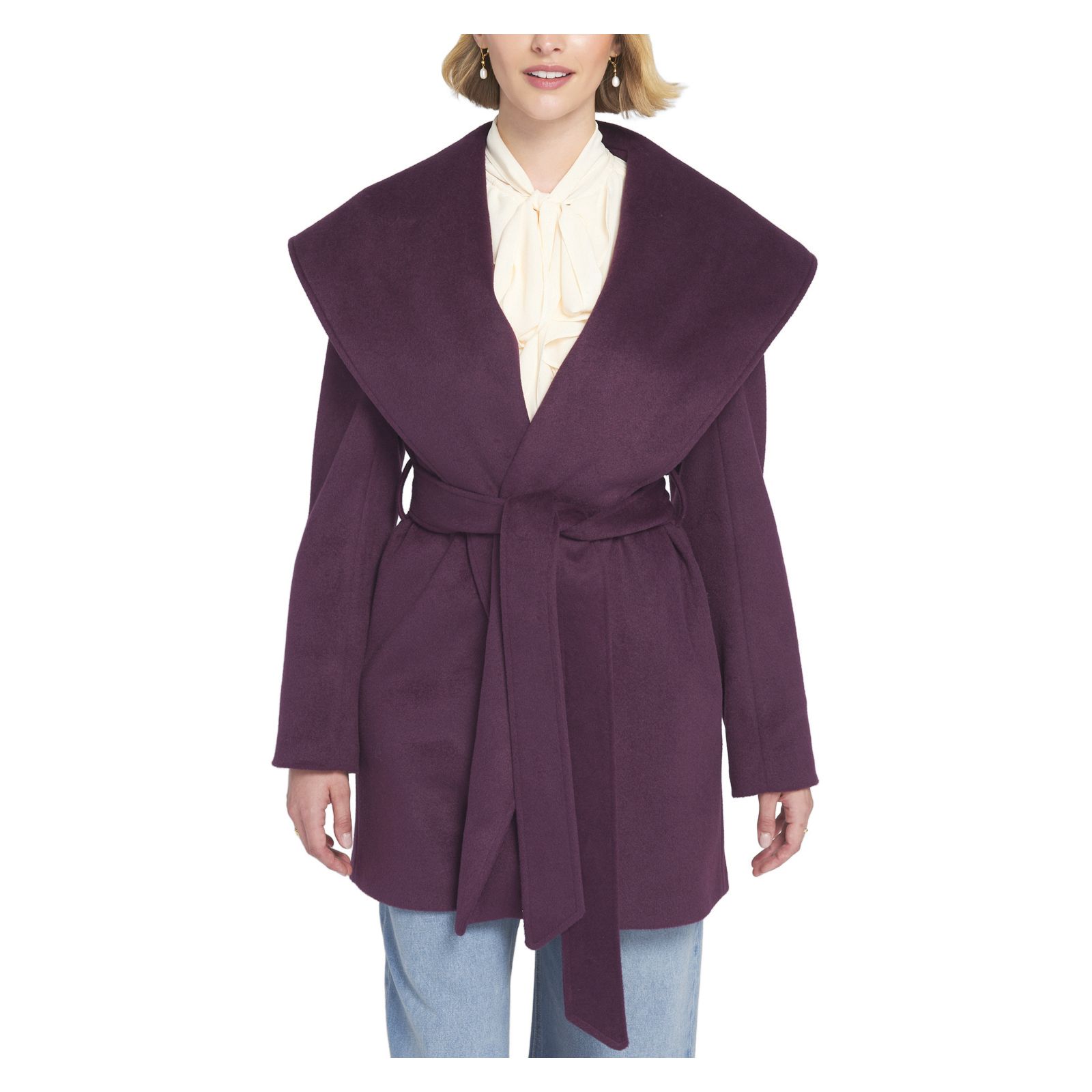 ELLE Collection Women's Melton Wrap Coat Belted/Wrap