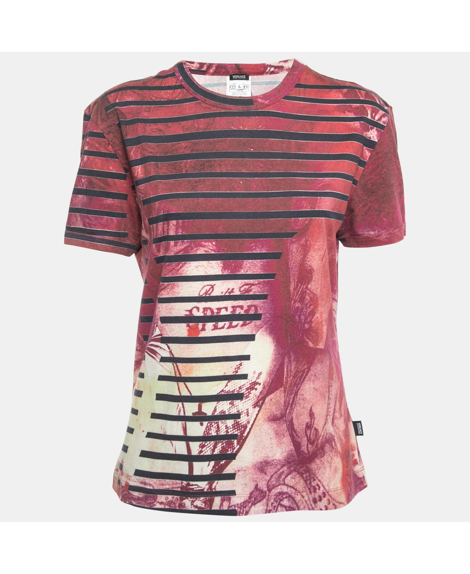 Pre-Owned Versace Женская футболка из хлопка с принтом Pink All-Over Print