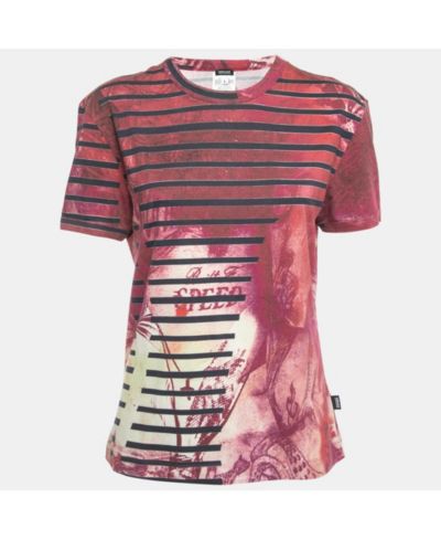 Pre-Owned Versace Женская футболка из хлопка с принтом Pink All-Over Print