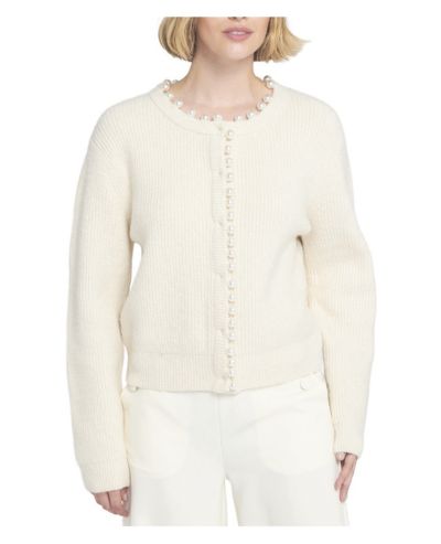 ELLE Collection Women's Beaded Cardigan Cable Knit Sweater