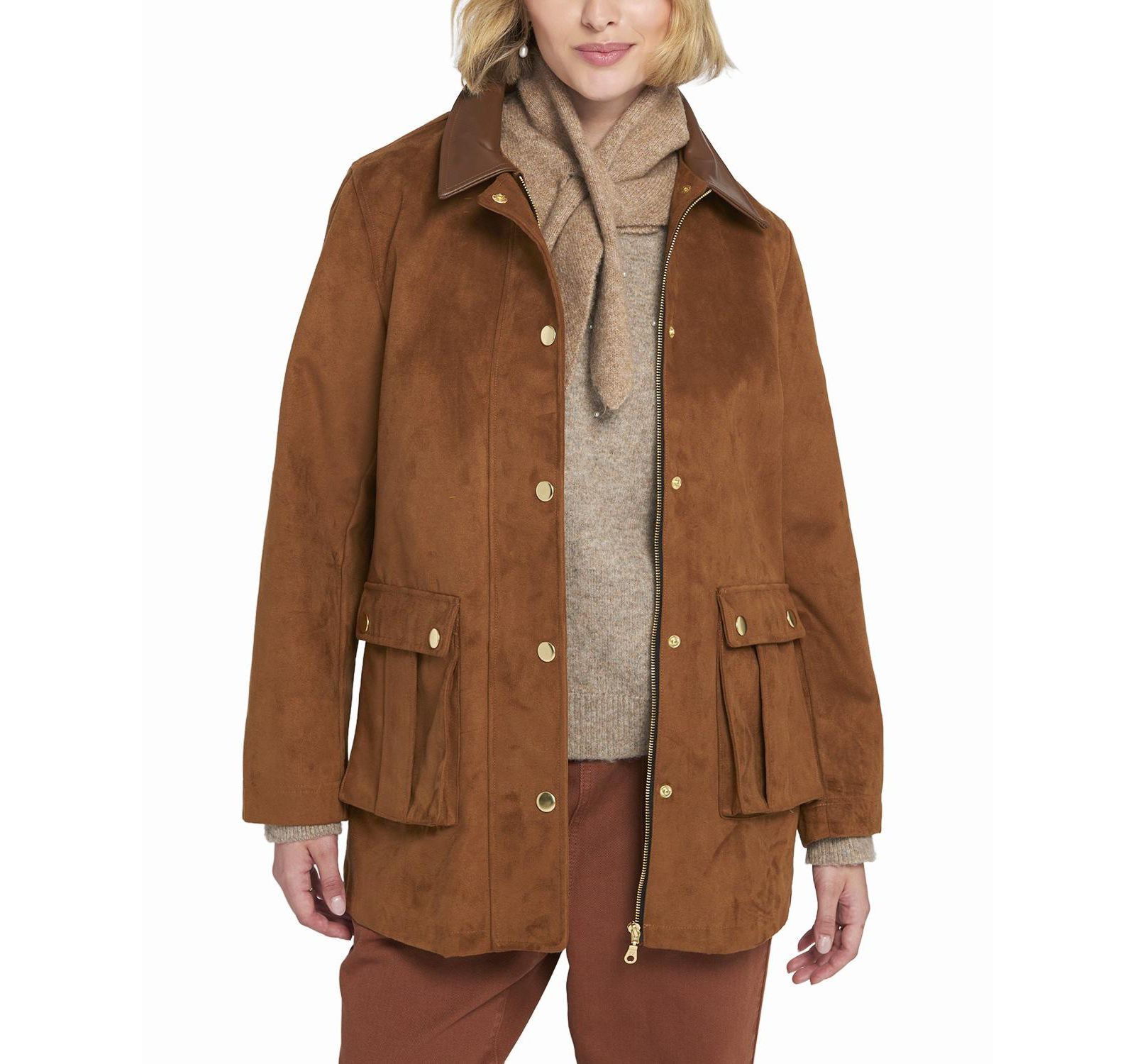 ELLE Collection Women's Faux Suede Barn Jacket Utility Coat