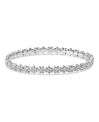 DEVATA Daisy Flower Eternity Bangle Bracelet in Rhodium Plated Sterling , Size .