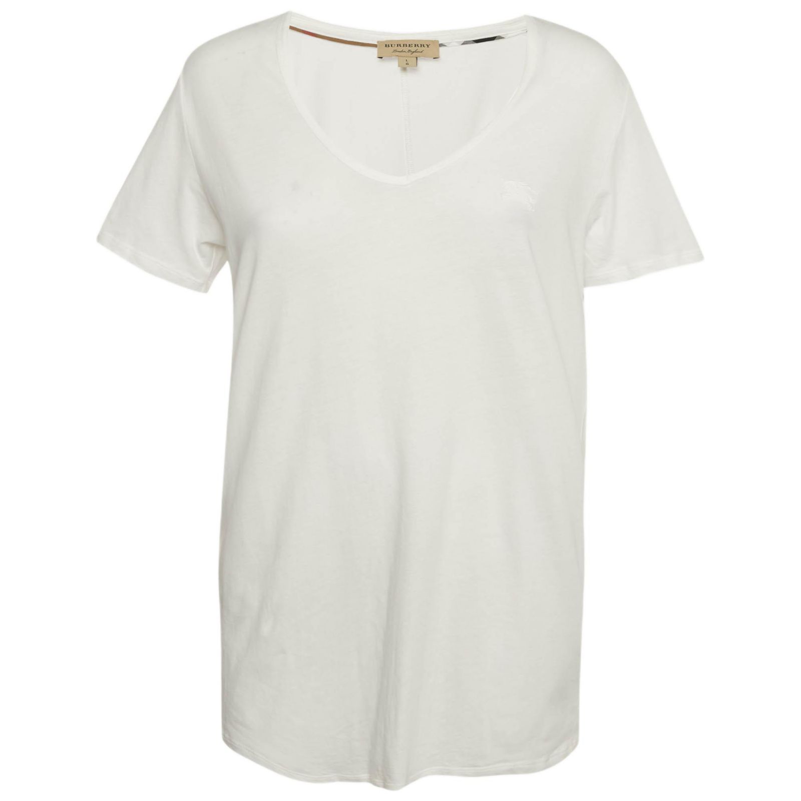 Женская белая хлопковая футболка с вышивкой логотипа Burberry V-Neck