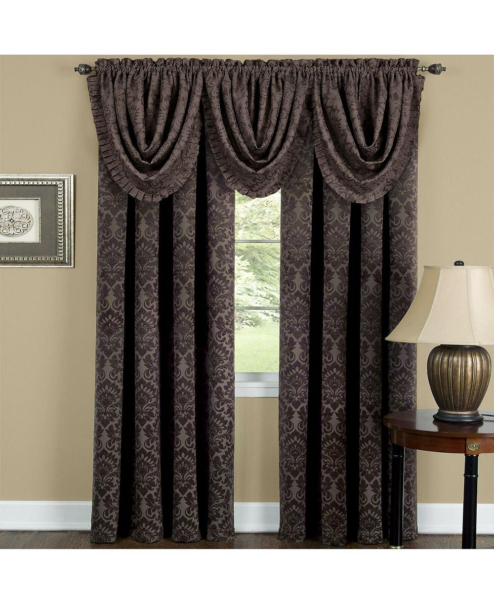 Kate Aurora 5 Piece Damask Thermal Blackout Rod Pocket Window Curtains & Valances Set