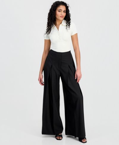 Bar III Women's Pleated Wide-Leg Pants, Macy's Exclusive