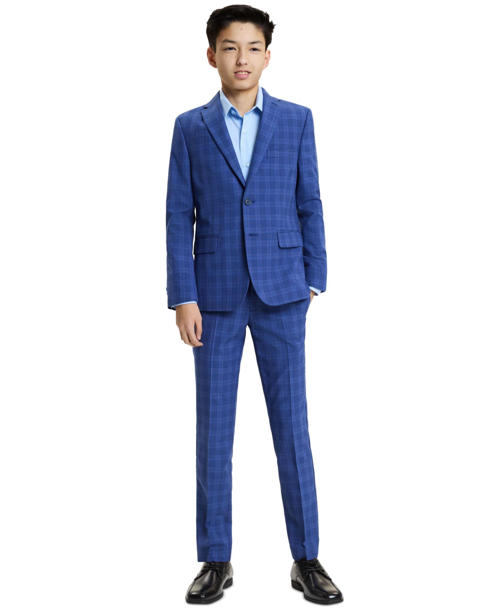 Kenneth Cole Reaction Boys' 8-20 Medium Blue Check Jacket and pant, 2-Piece Set