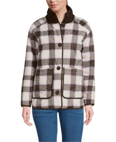 Lands' End Women's High Pile Fleece Reversible Mixed Media Long Jacket
