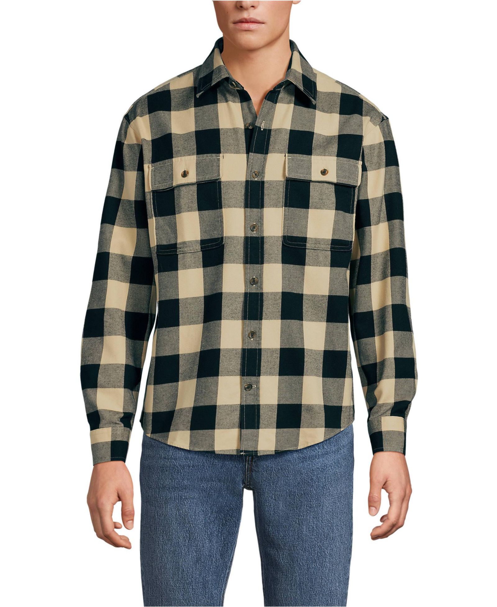 Lands' End Мужская фланелевая рубашка Long Sleeve RainDefense