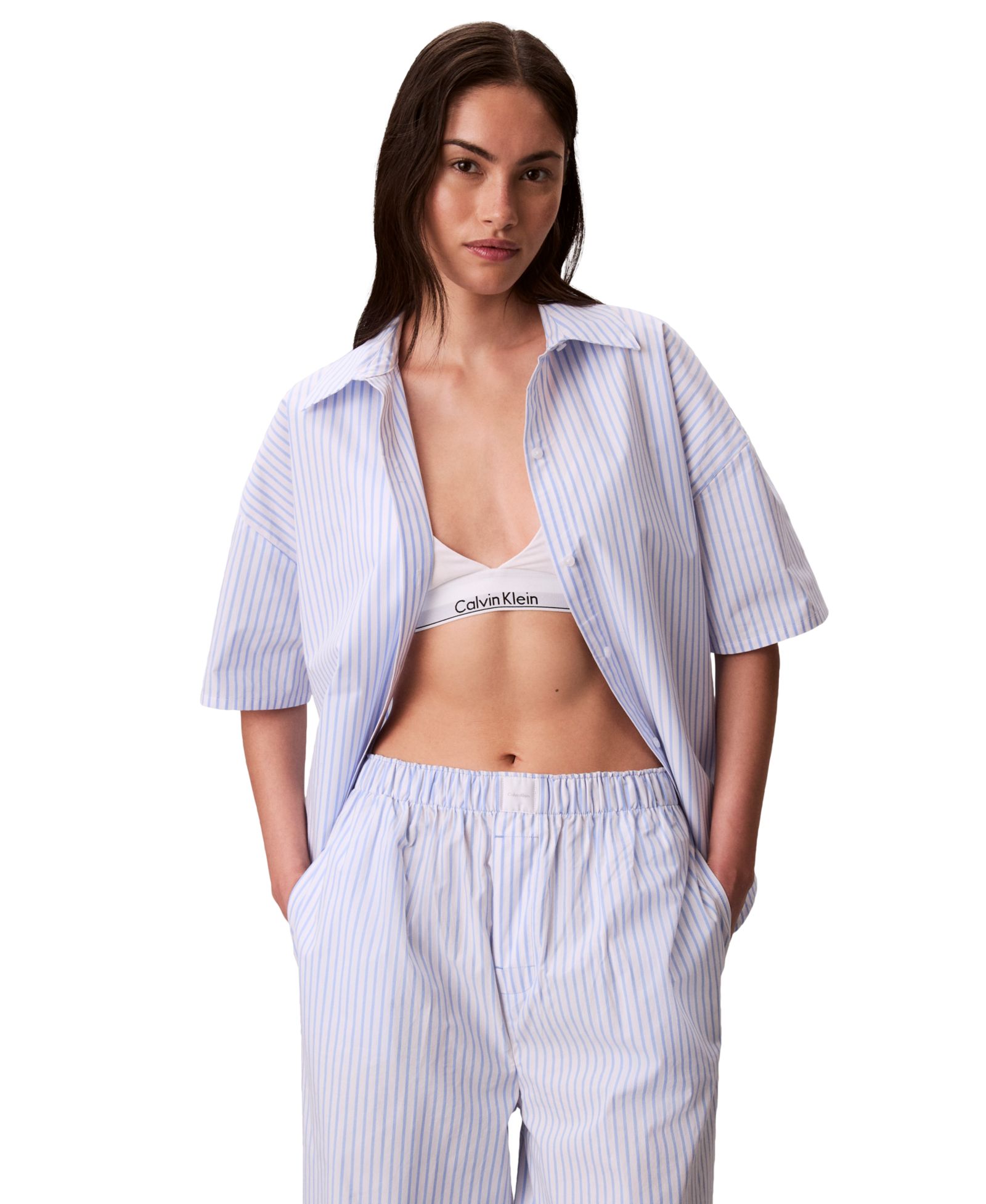 Calvin Klein Women's Striped Short-Sleeve Pajama Shirt QS7652