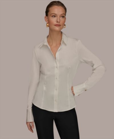 Donna Karan New York Женская рубашка из поплина с длинным рукавом