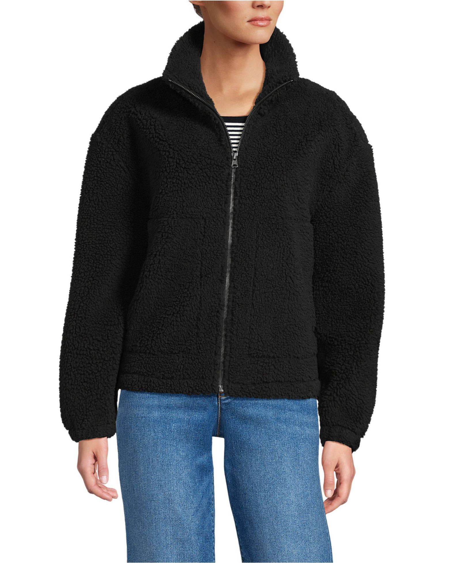 Lands' End Women's Faux Shearling Zip Front Fleece Jacket