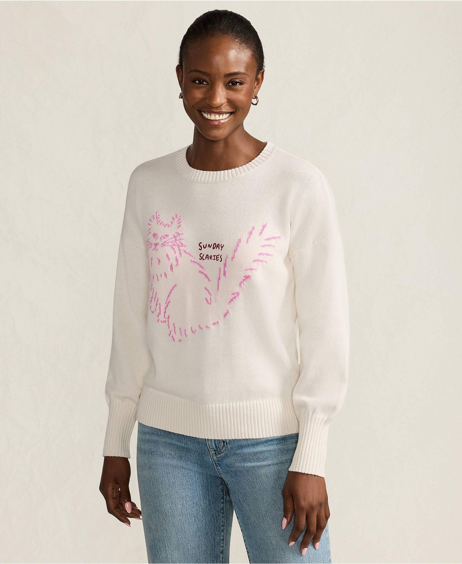 Женский джемпер Lands' End Drifter Drop Shoulder Placed Jacquard Crew Neck