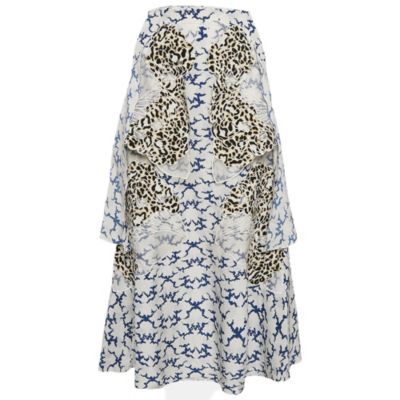 Pre-Owned Stella Mccartney Women's White Printed Silk Layered Midi Skirt