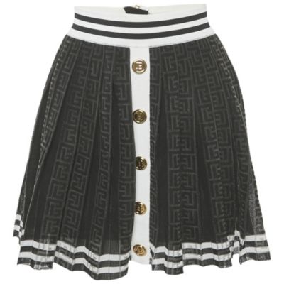 Pre-Owned Balmain Women's Black Monogram Mesh Pleated Mini Skirt