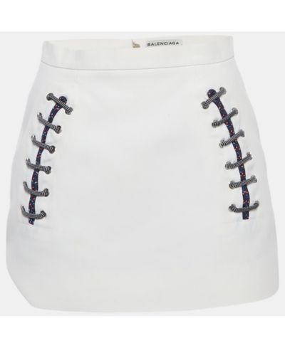 Pre-Owned Balenciaga Women's White Crepe Lace-Up Mini Skirt