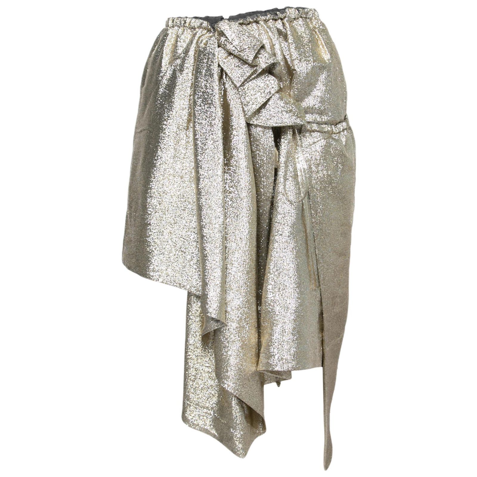 Pre-Owned Stella Mccartney Women's Gold Lurex Gathered Brynn Asymmetrical Skirt