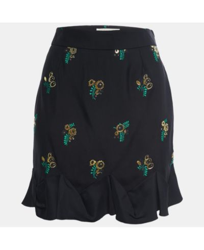 Pre-Owned Stella Mccartney Women's Black Patterned Crepe Ruffle Trimmed Skirt