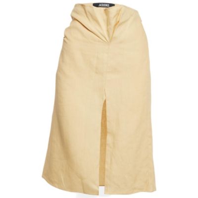 Pre-Owned Jacquemus Women's Yellow Linen Drape Style La Jupe Pencil