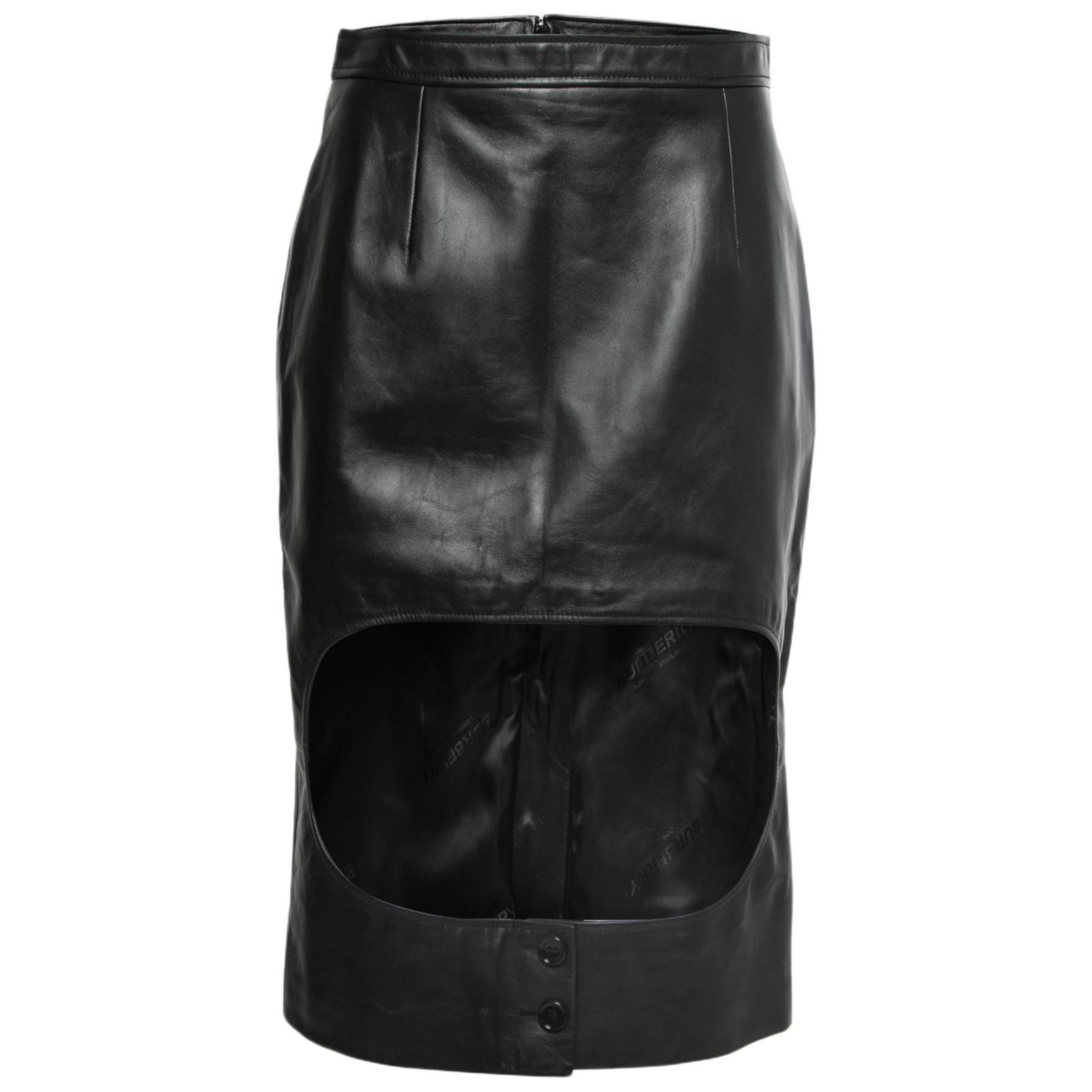 Pre-Owned Burberry Women's Black Leather Cut Out Pencil Skirt