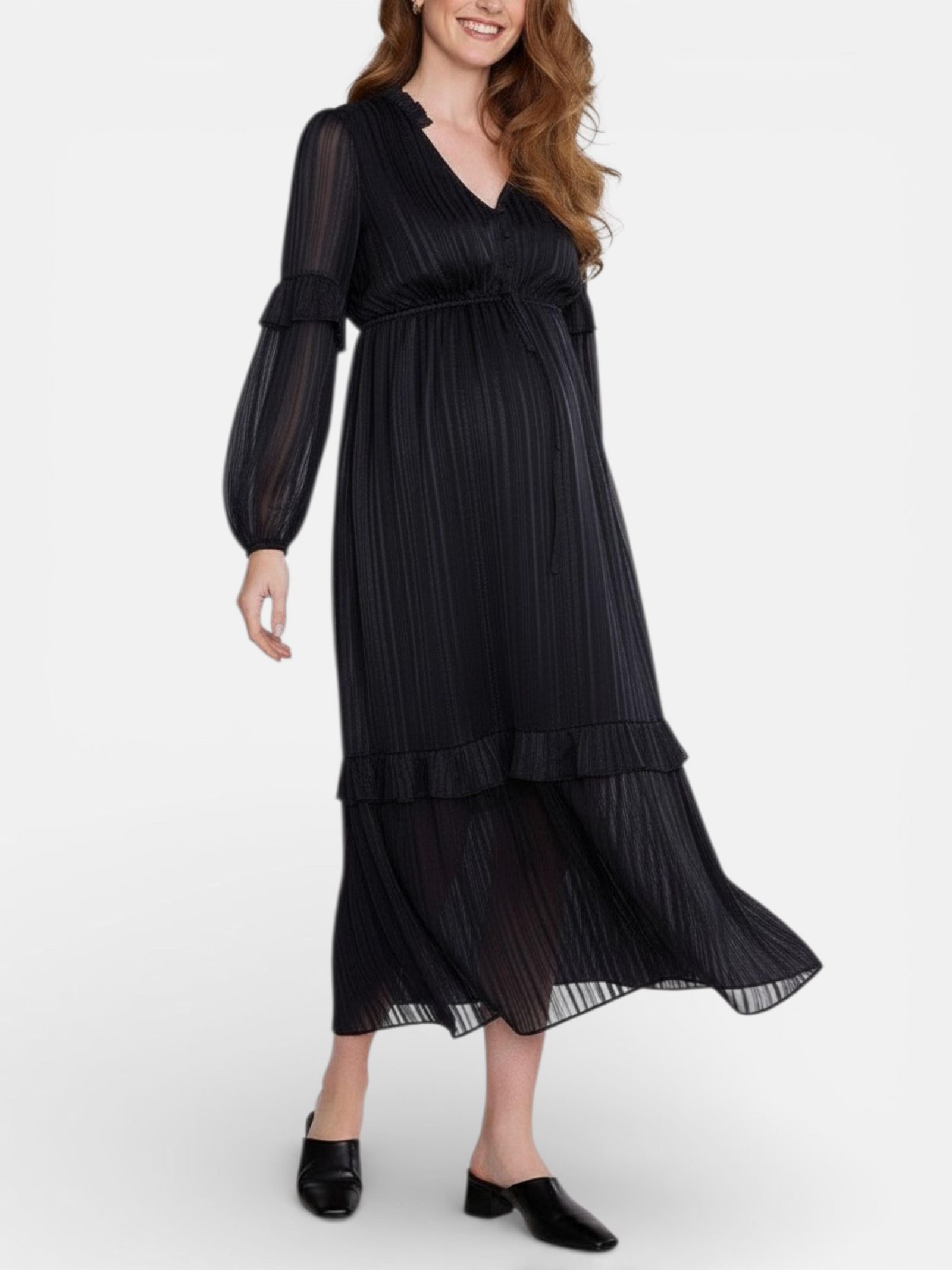 Motherhood Maternity женское макси-платье с V-образным вырезом и длинным рукавом, многоярусное, для беременных