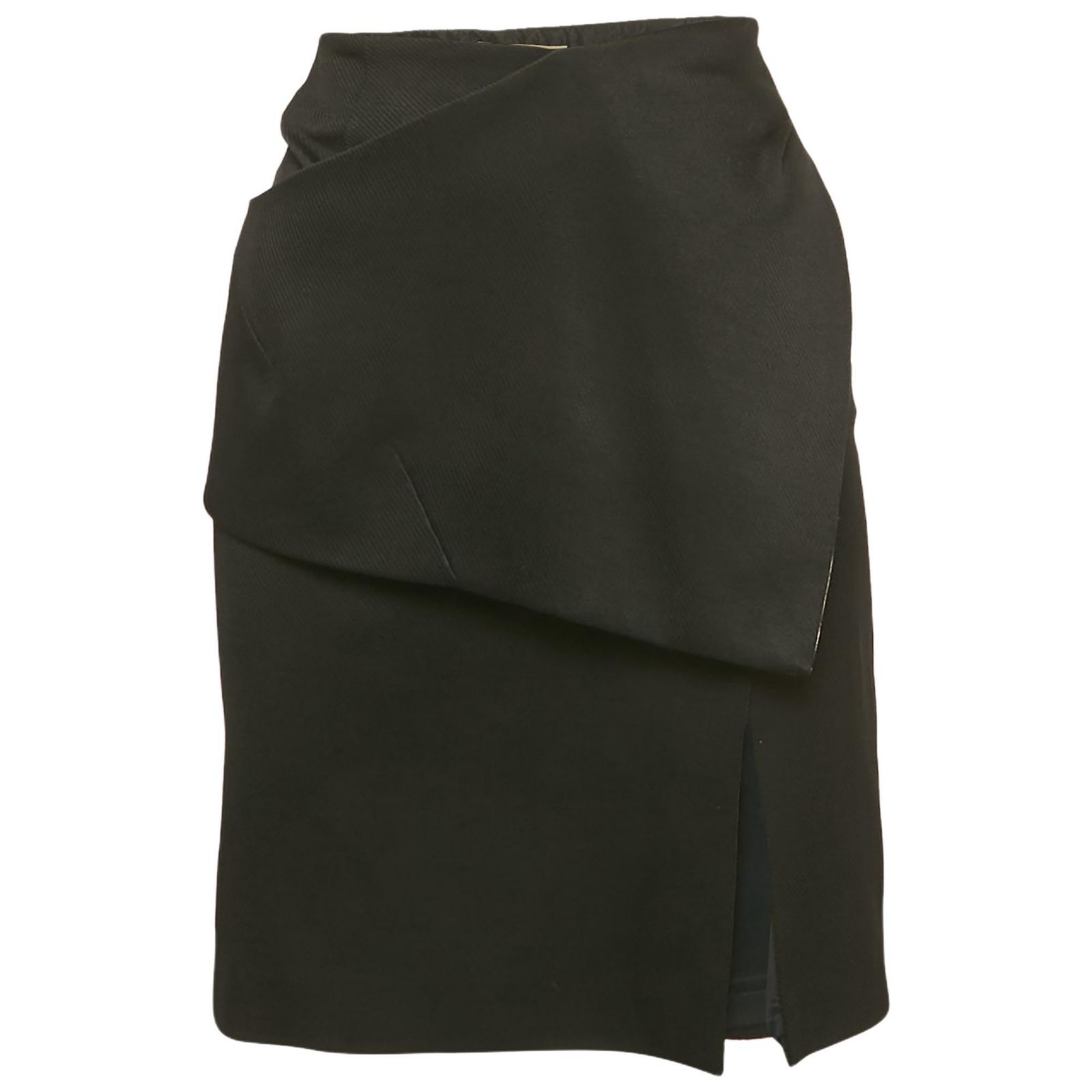 Pre-Owned Balenciaga Women's Black And Pink Gabardine Asymmetrical Overlap Pencil Skirt