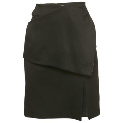 Pre-Owned Balenciaga Women's Black And Pink Gabardine Asymmetrical Overlap Pencil Skirt