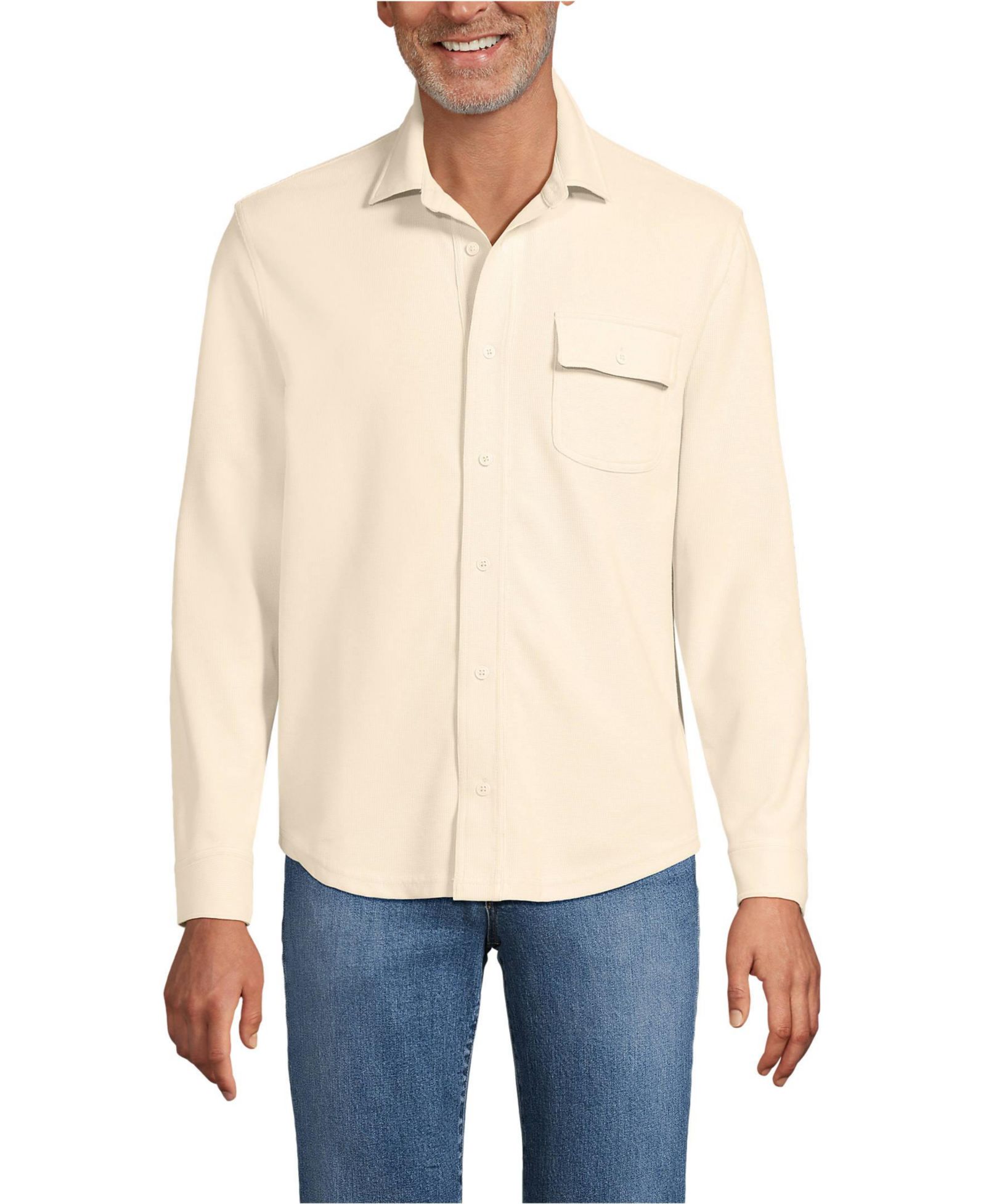 Мужская рубашка Lands' End Long Sleeve Knit Workwear Waffle