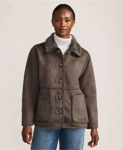 Lands' End Women's Reversible Faux Shearling Fleece Button Front Coat