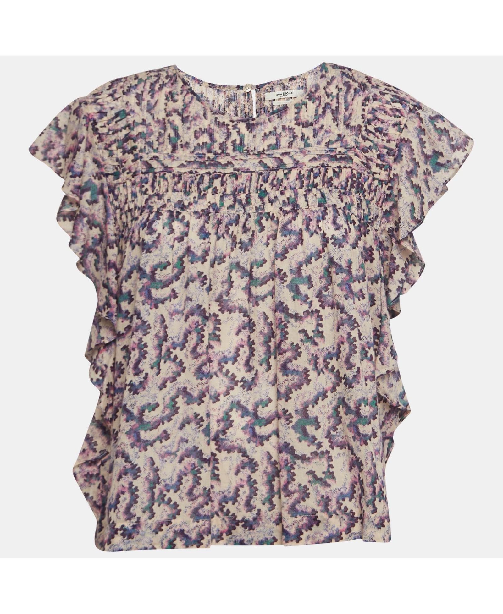 Pre-Owned Isabel Marant Women's Etoile Multicolor Printed Cotton Ruffled Ilayona Top