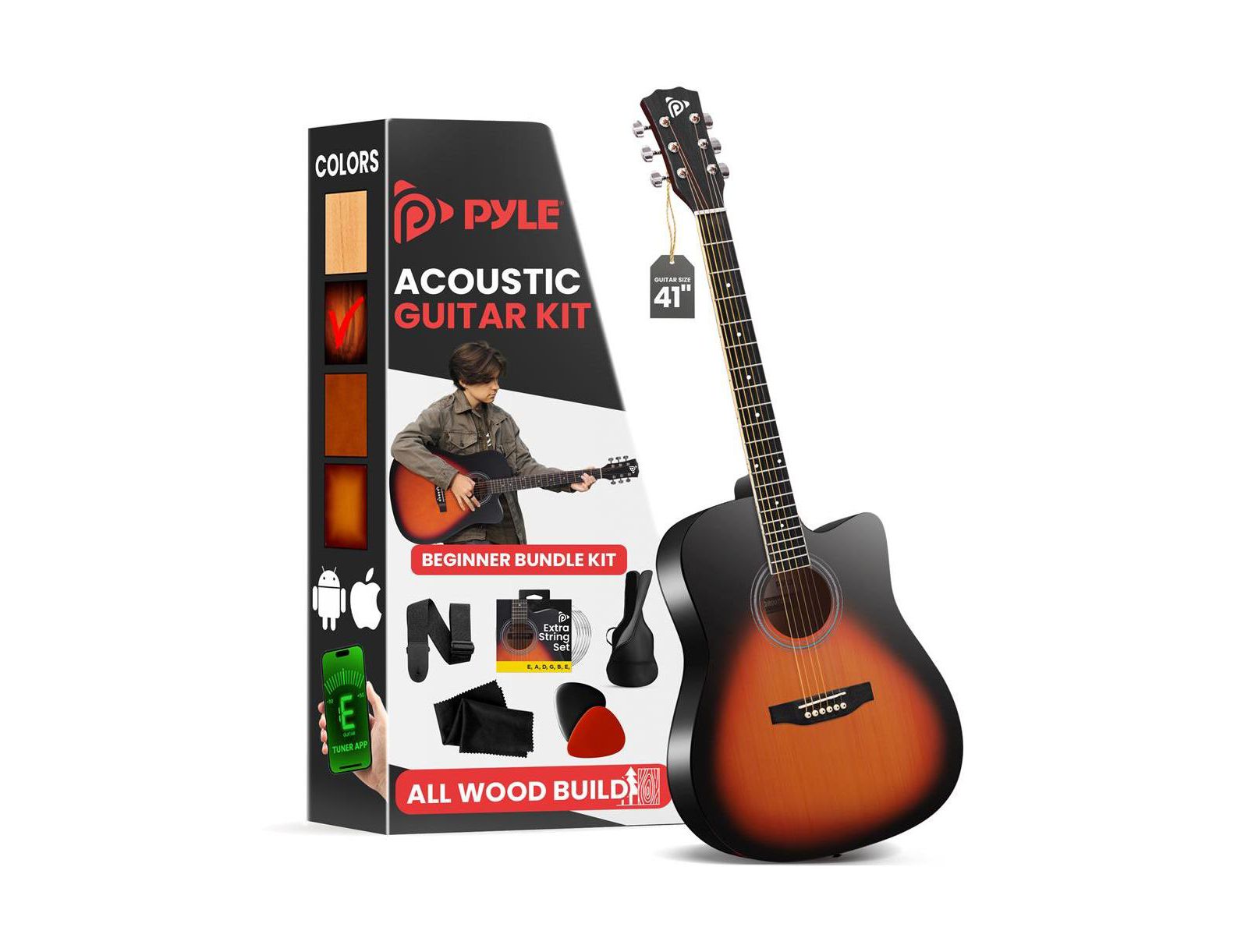 Pyle акустическая гитара 41" Full-Size Kit с цифровым тюнером и набором аксессуаров