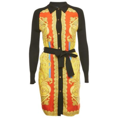 Женский кардиган Versace Barocco из шелка и трикотажа в черном/желтом цвете