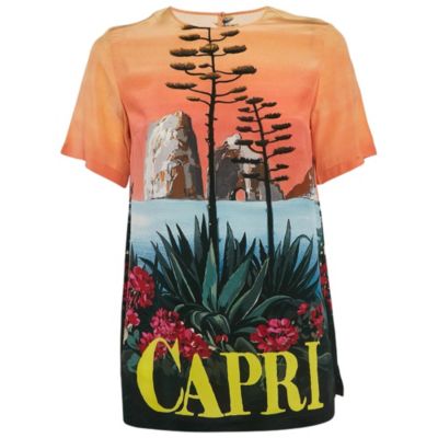 Pre-Owned Dolce & Gabbana женский шелковый топ с принтом Capri Multicolor