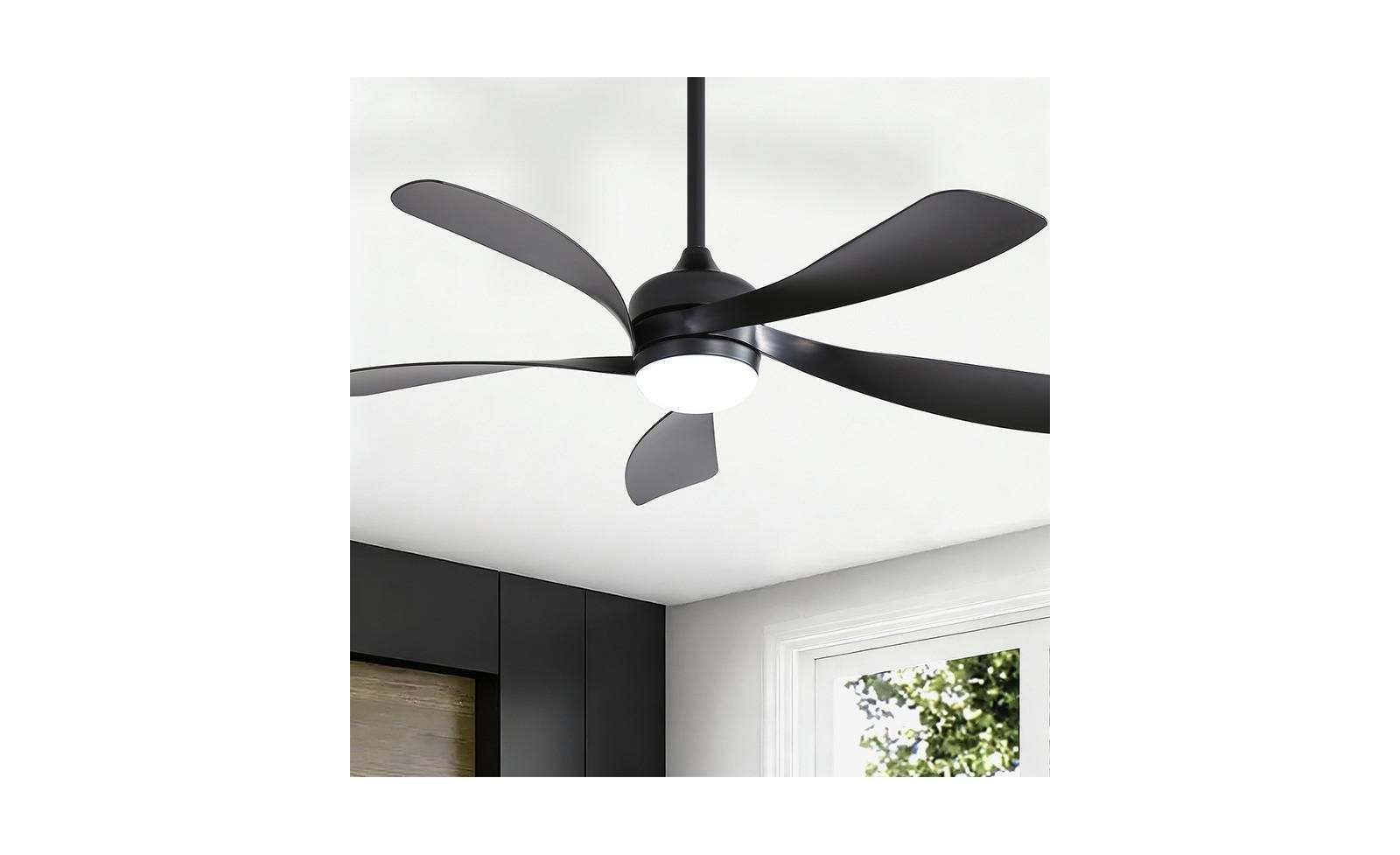Потолочный вентилятор Sofucor 45-inch Modern Smart Black, 5 лопастей, с пультом и LED