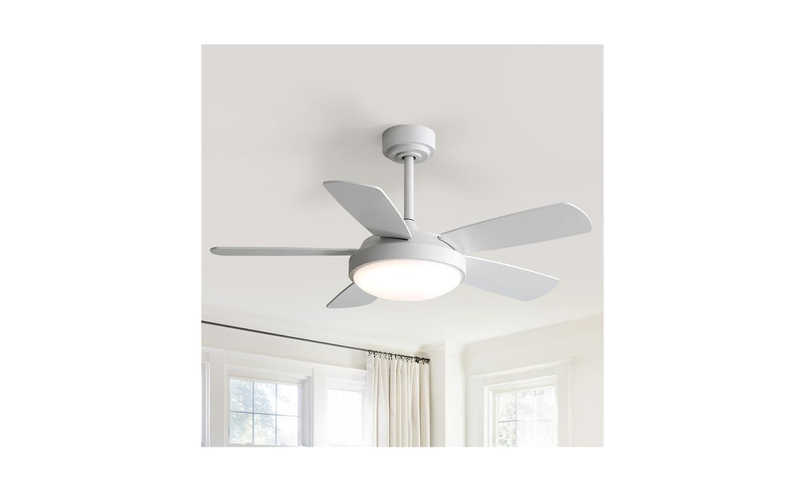 Потолочный вентилятор Sofucor 42-inch Modern White, 5 лопастей, с освещением и пультом управления