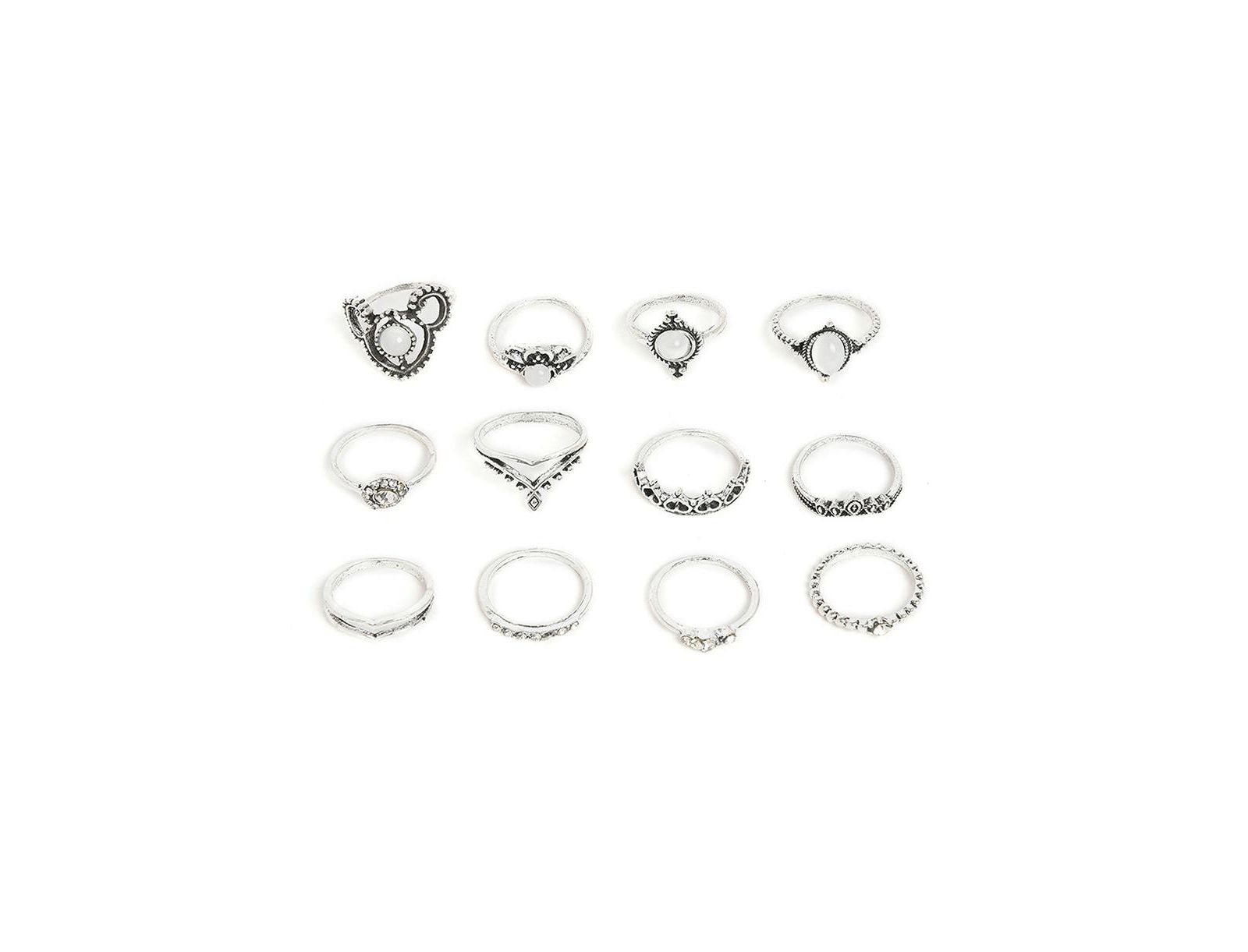 SOHI Women's Silver Pack Of 12 Oxidized Rings