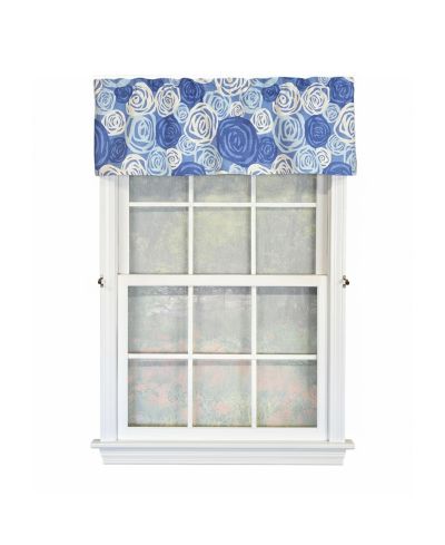 RLF Home 100% Cotton High Quality Rosales Tailored Window Valance with 1.5" Rod Pocket 50" W X 12" L Blue
