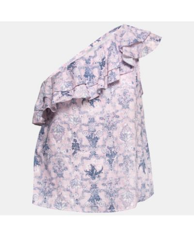 Женский топ Pre-Owned Isabel Marant Etoile Pink Printed Linen One-Shoulder Ruffled Top