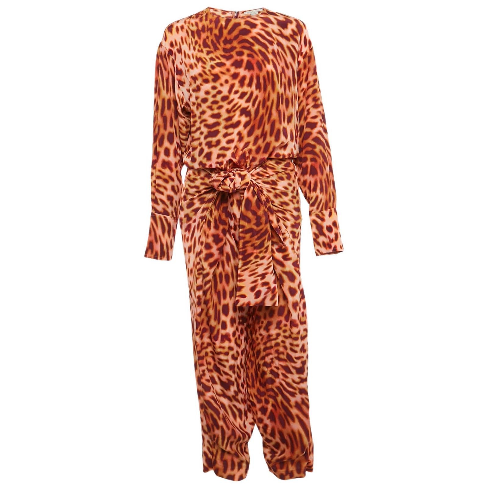 Pre-Owned Stella Mccartney Women's Brown Leopard Print Silk Tie-Up Jumpsuit