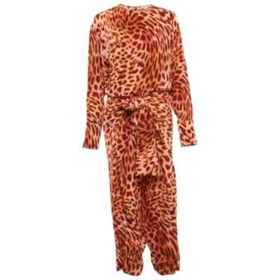 Pre-Owned Stella Mccartney Women's Brown Leopard Print Silk Tie-Up Jumpsuit