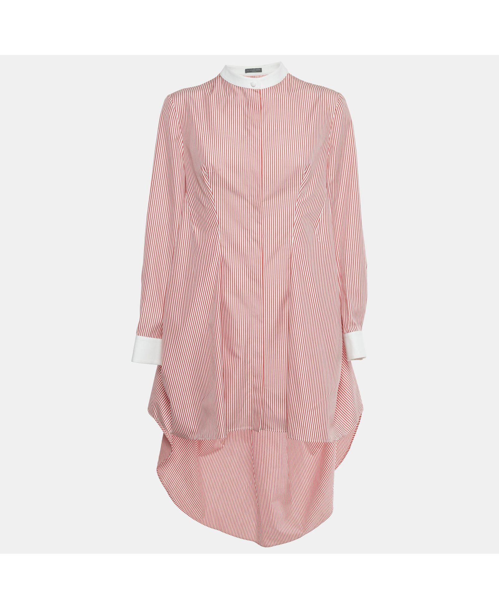 Pre-Owned Alexander Mcqueen Women's Red /white Striped Cotton High Low Shirt Dress
