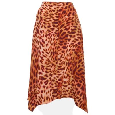 Pre-Owned Stella Mccartney Women's Pink/brown Leopard Print Silk Midi Skirt