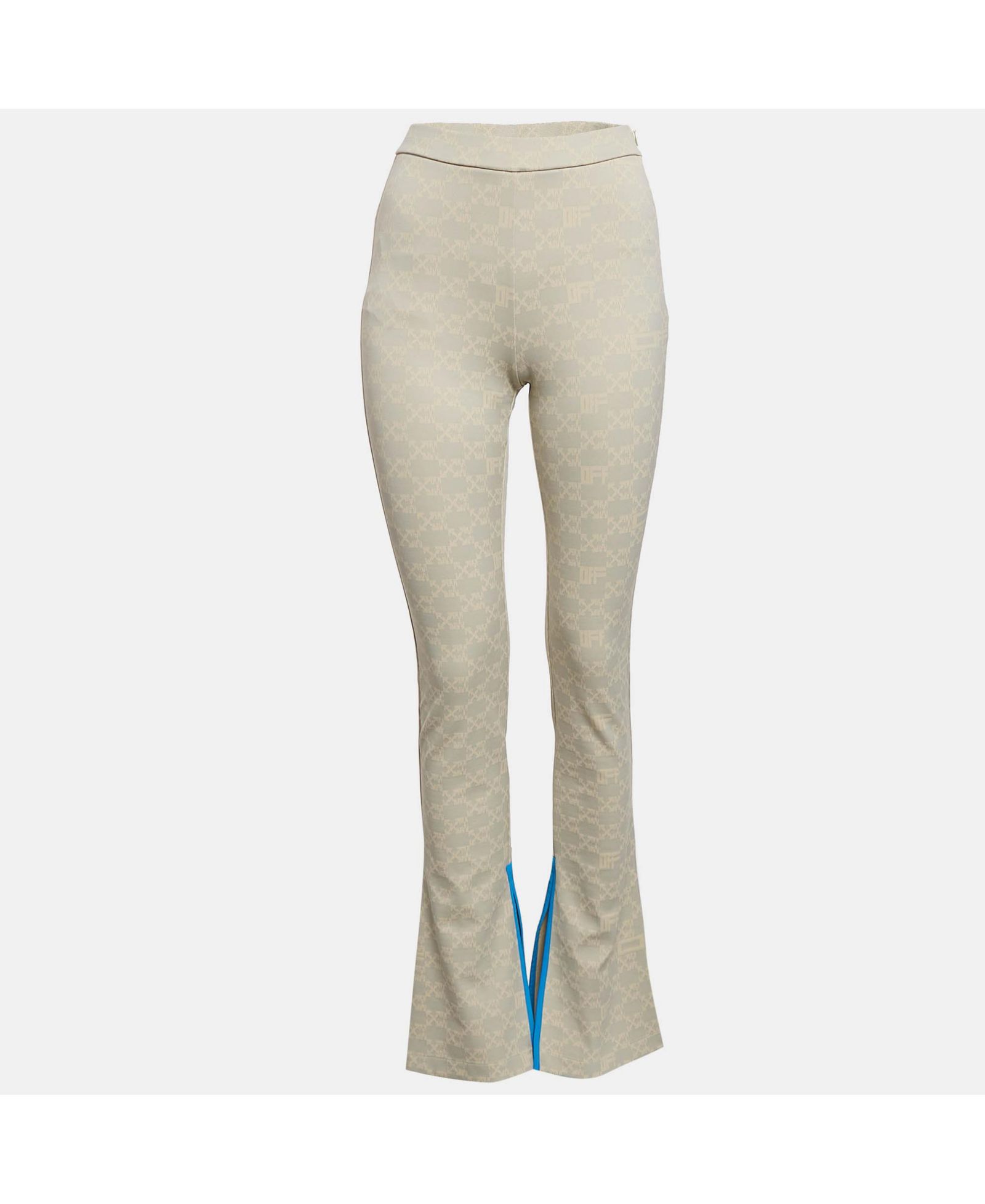 Pre-Owned Off-White Women's Neutral Cream Monogram Jersey Slit Detail Leggings
