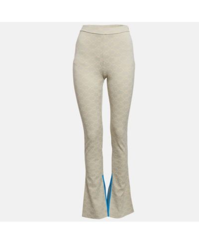 Pre-Owned Off-White Women's Neutral Cream Monogram Jersey Slit Detail Leggings
