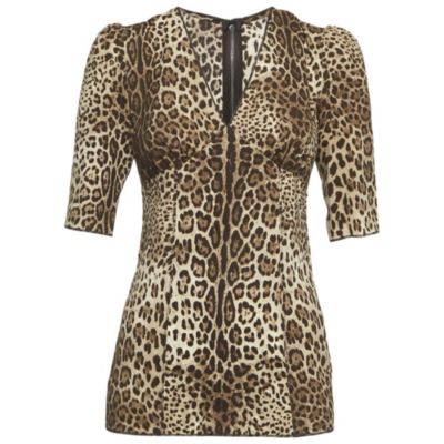 Б/у шелковая блузка Dolce & Gabbana Women's Brown Leopard Print