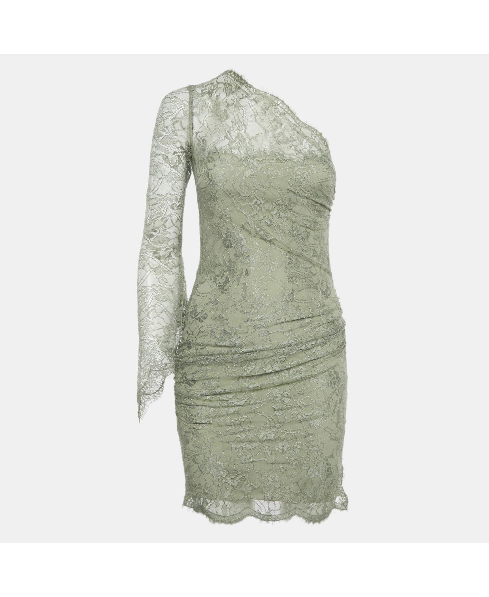 Мини-платье Emilio Pucci Green Lace One-Shoulder