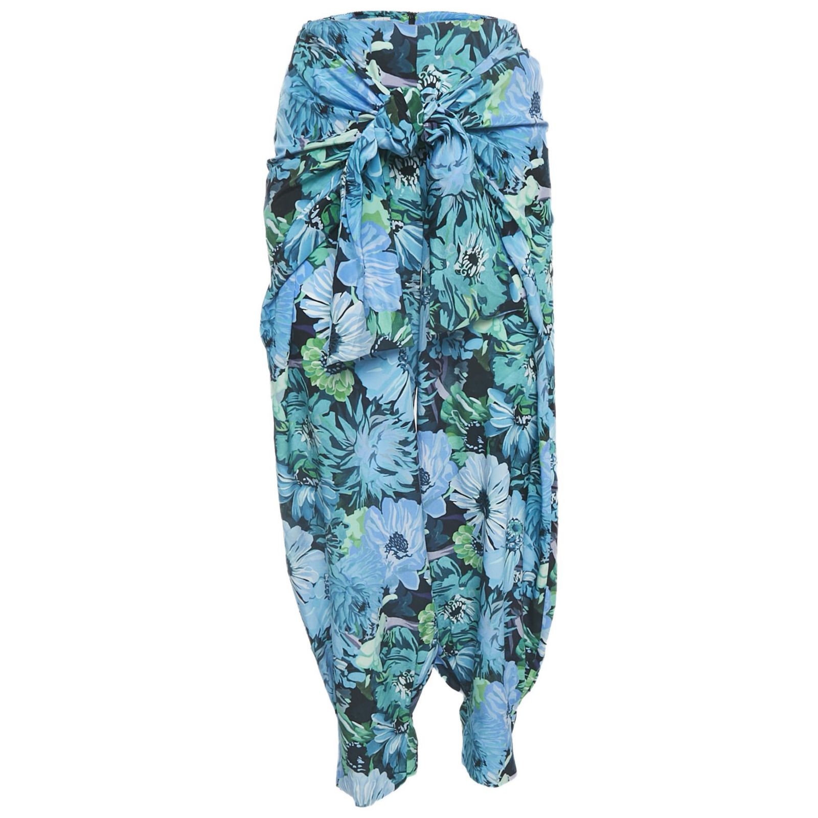 Pre-Owned Stella Mccartney Women's Blue Floral Print Silk Tie-Up Trousers