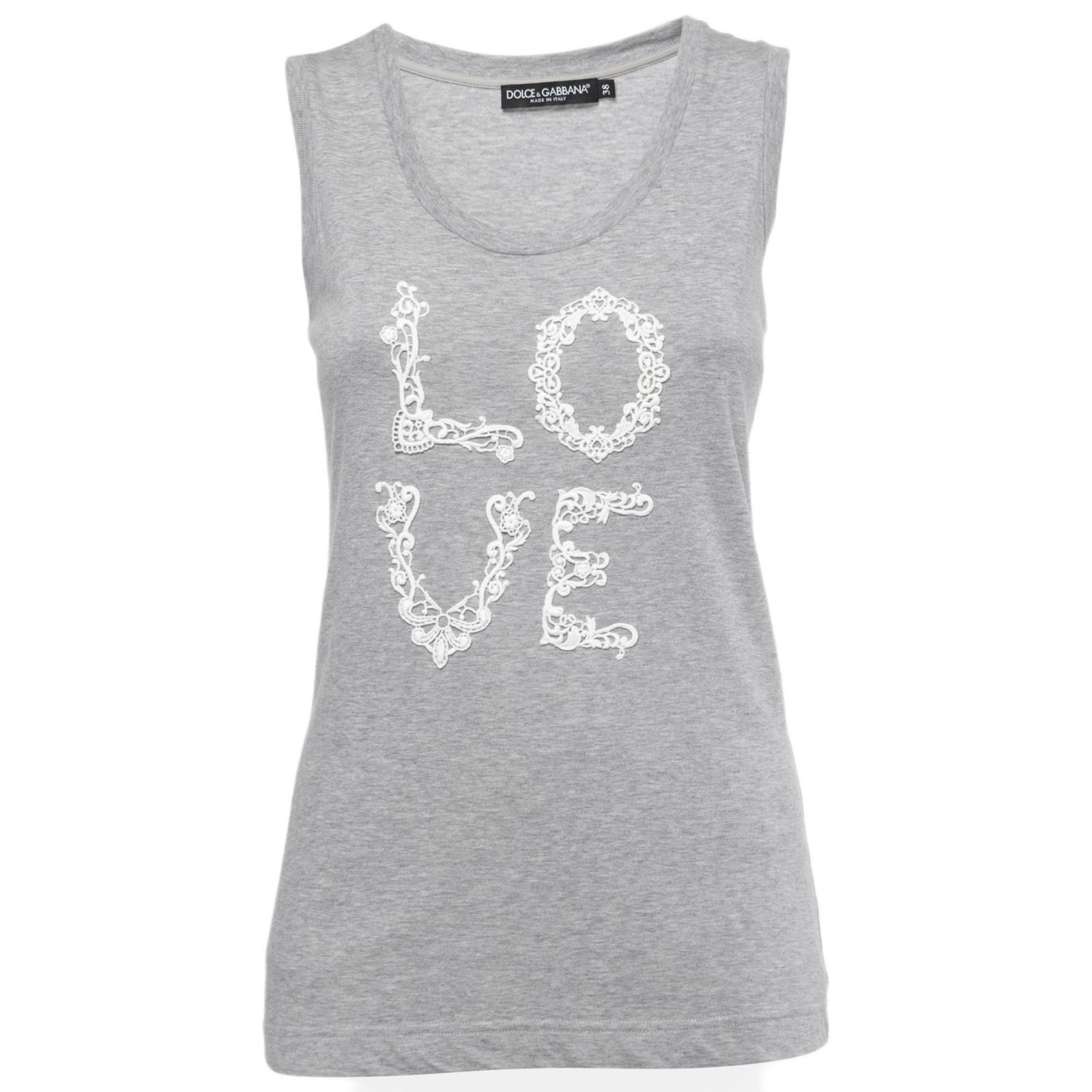 Pre-Owned Dolce & Gabbana Женский серый хлопковый майка с узором Love Lace
