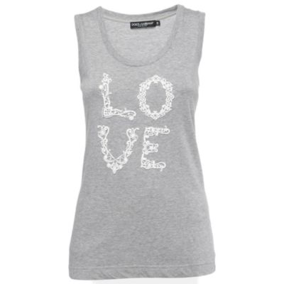 Pre-Owned Dolce & Gabbana Женский серый хлопковый майка с узором Love Lace