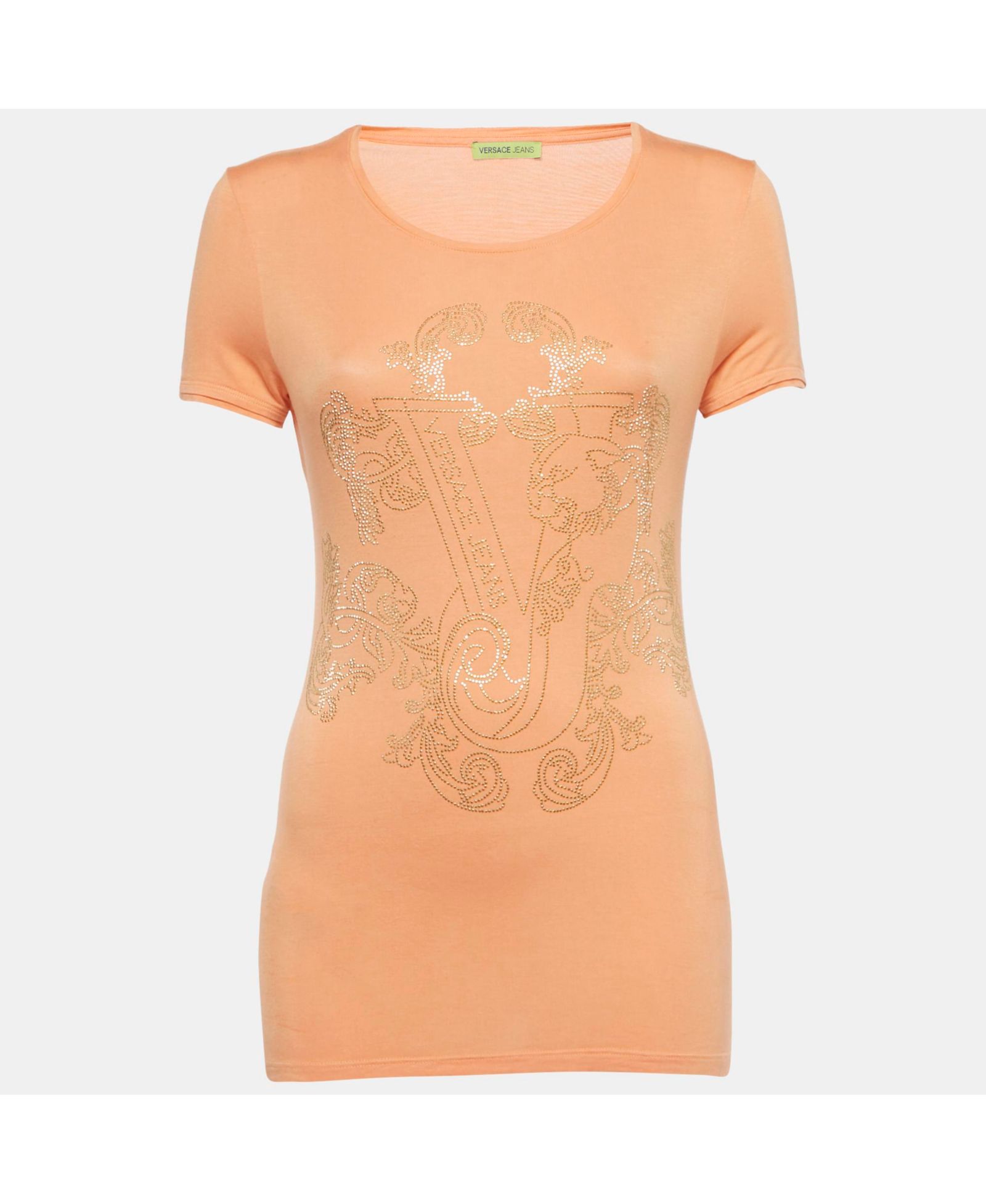 Pre-Owned Versace Женская джинсовая футболка Orange Studded Jersey